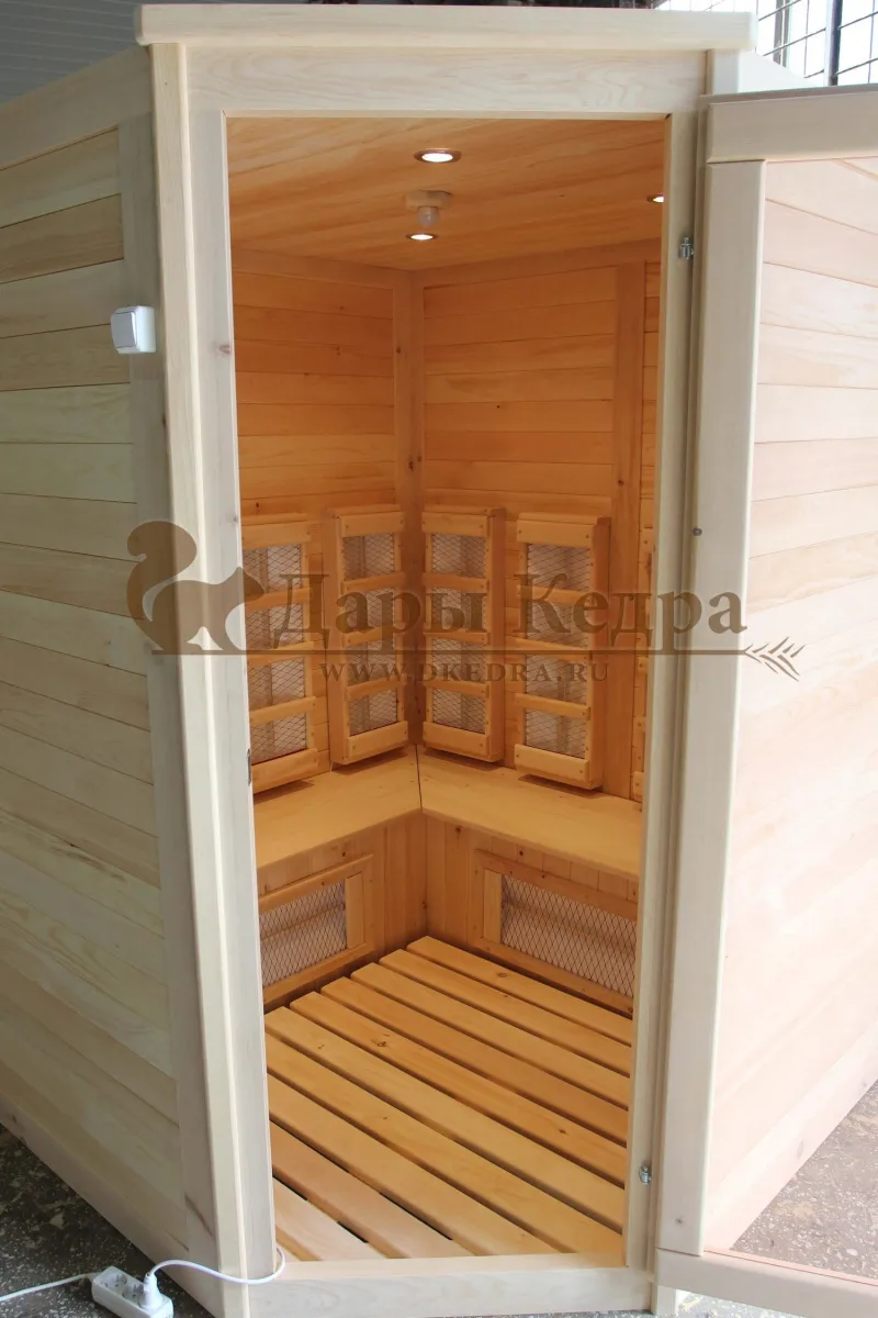 Трёхместная угловая инфракрасная сауна кабина из кедра с керамическими излучателями
